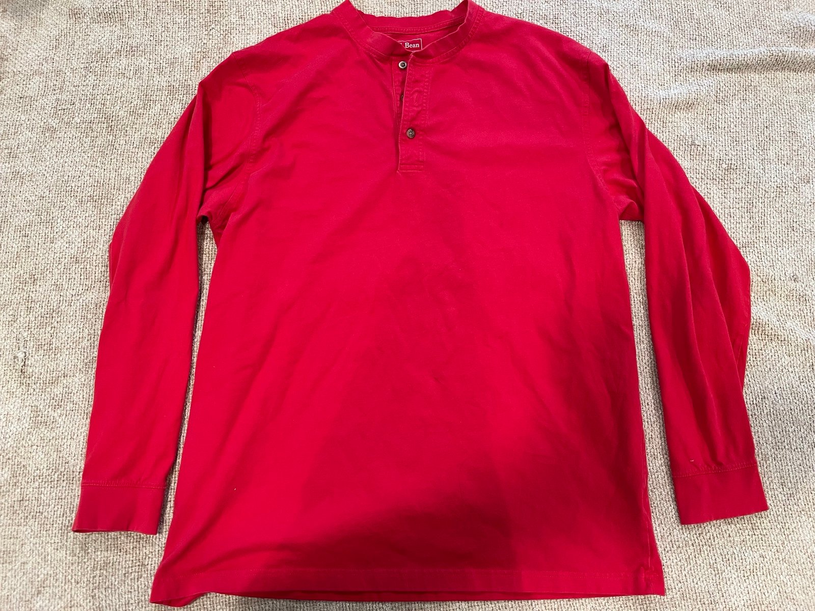 LL Bean Men Long Sleeve Cotton Crew Red Solid Reg T-Shirt Size Large Tall Button d8TcizDra