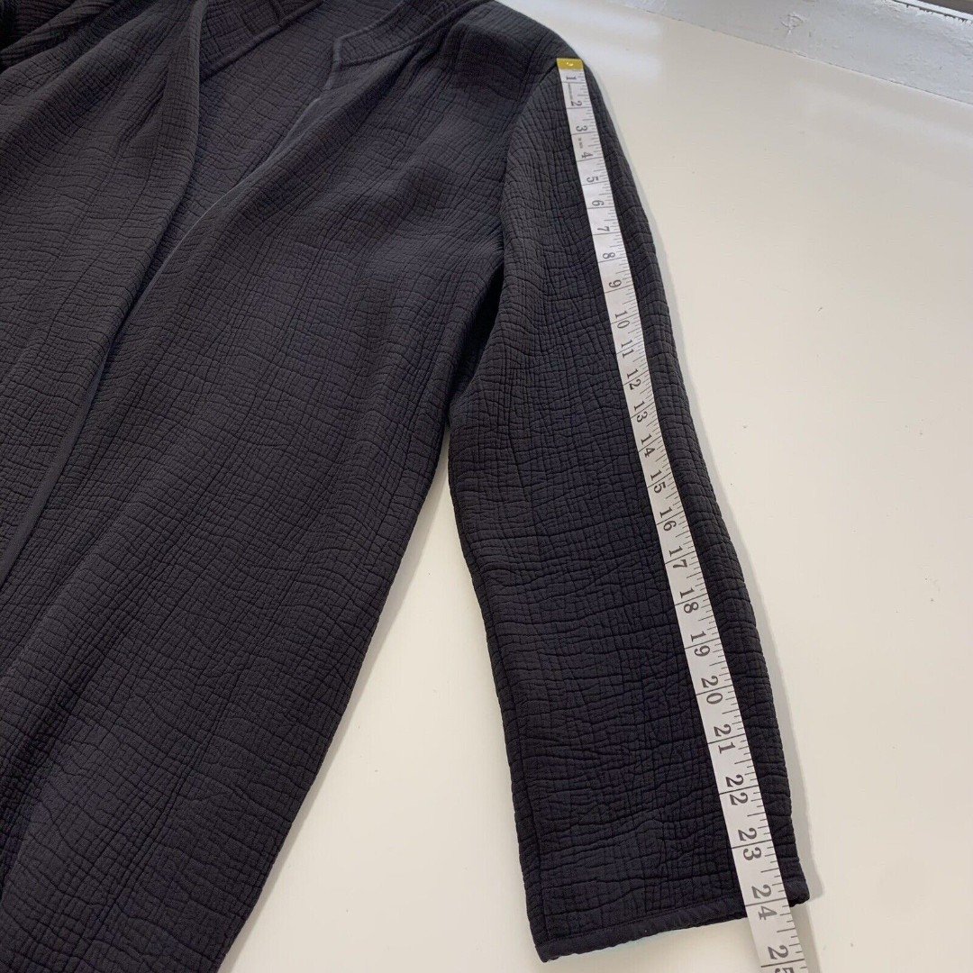 EILEEN FISHER Black Textured Open Front Cardigan Rayon Silk Blend Stretch M giT6b7SRe