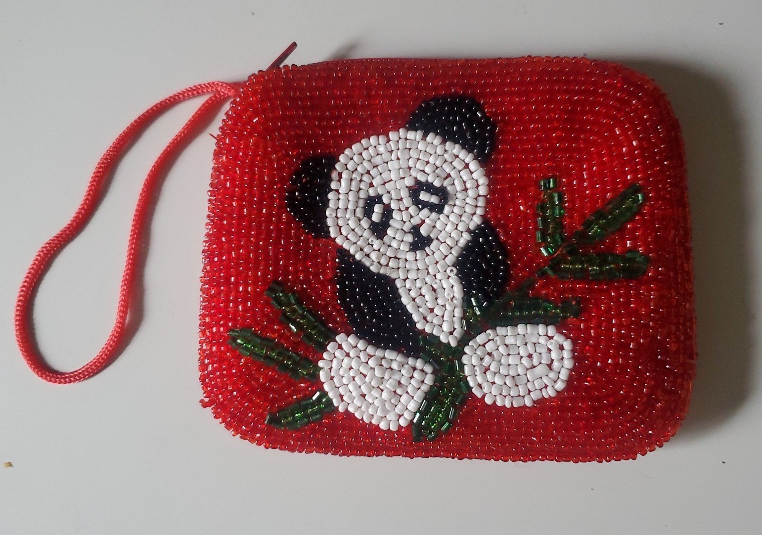 Red Beaded Coin Purse Panda on both sides f6glGdz6t