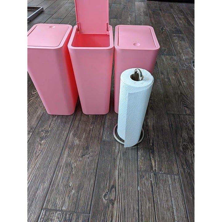 3 Pack Bathroom Trash Can with Lid,10L / 2.6 Gallon Slim Wastebasket - Pink GdzAYVKfe