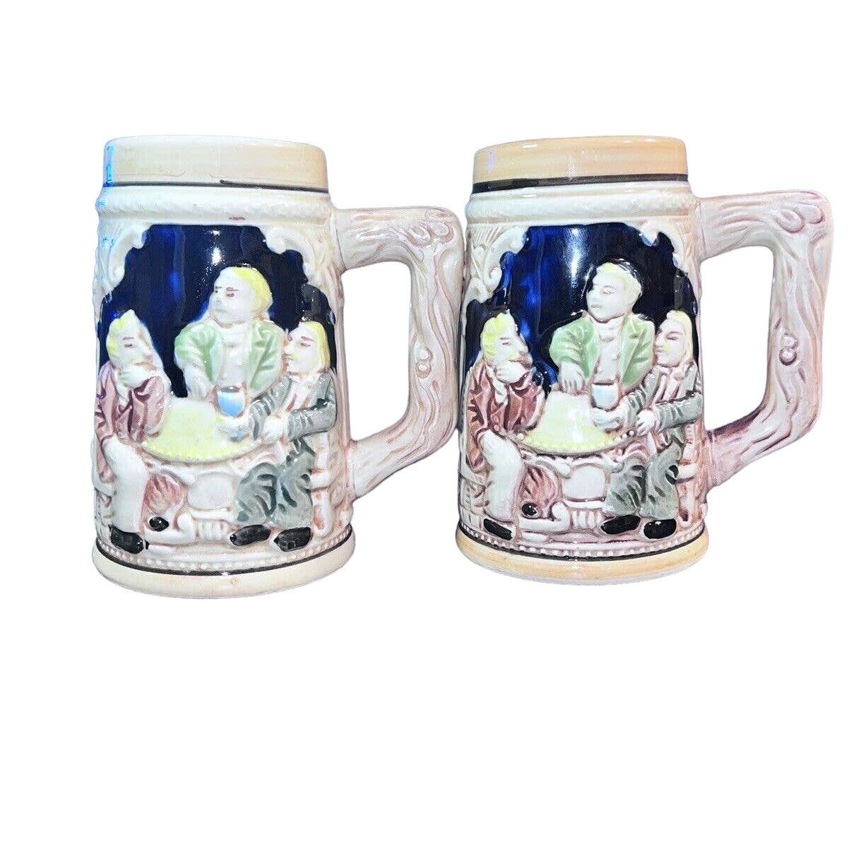 Vintage Ceramic German Style Beer Stein Mug Men At Bar Made Japan 5