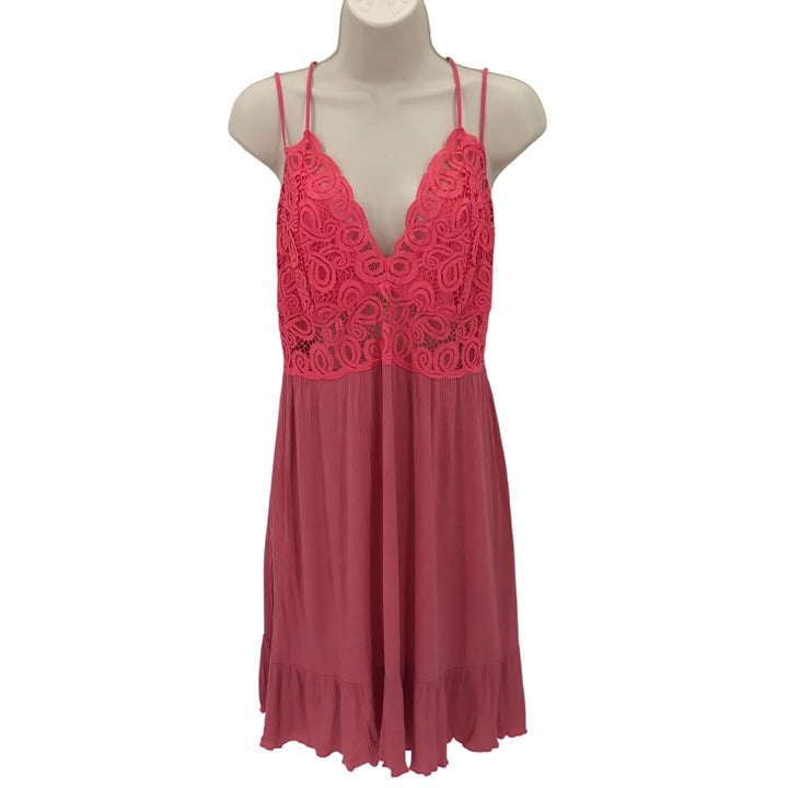 Victoria´s Secret Womens Lace Pink Strap Sleeve Ruffle Hem Dress Size XL 6w3loo1CG