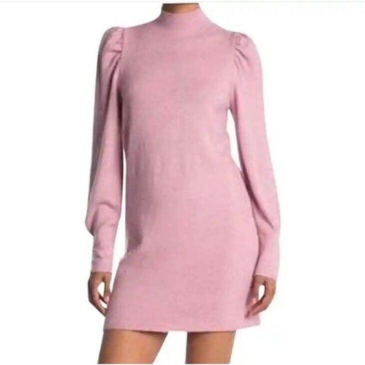 NWT Wayf Lola Puff Sleeve Sweater Dress Pink Round Ribb