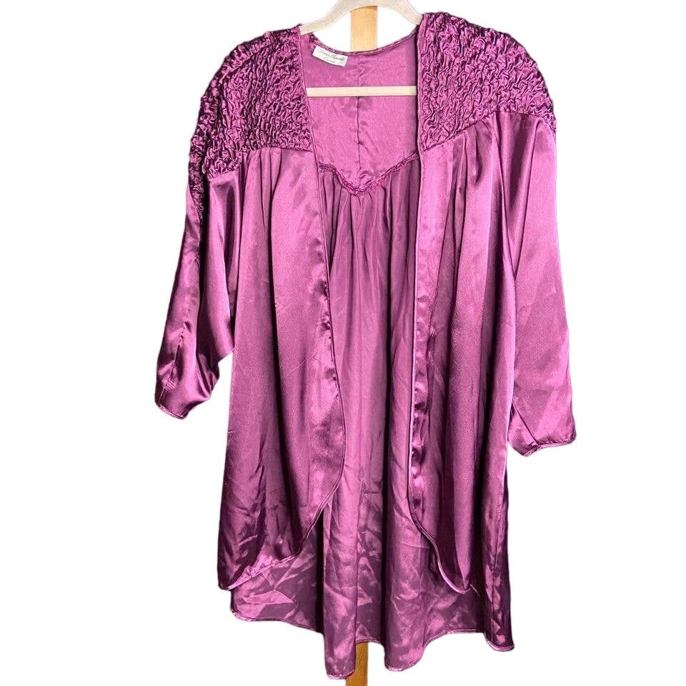 Vintage Tender Moments By Intime Womens Purple Open Front Gathered Detail Robe br6hk42Lj