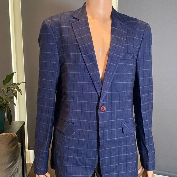 Men’s Mogu Blue Plaid 2 Piece Slim Fit Suit Jacket 42 Pants 38 NWT GcltJfwfR