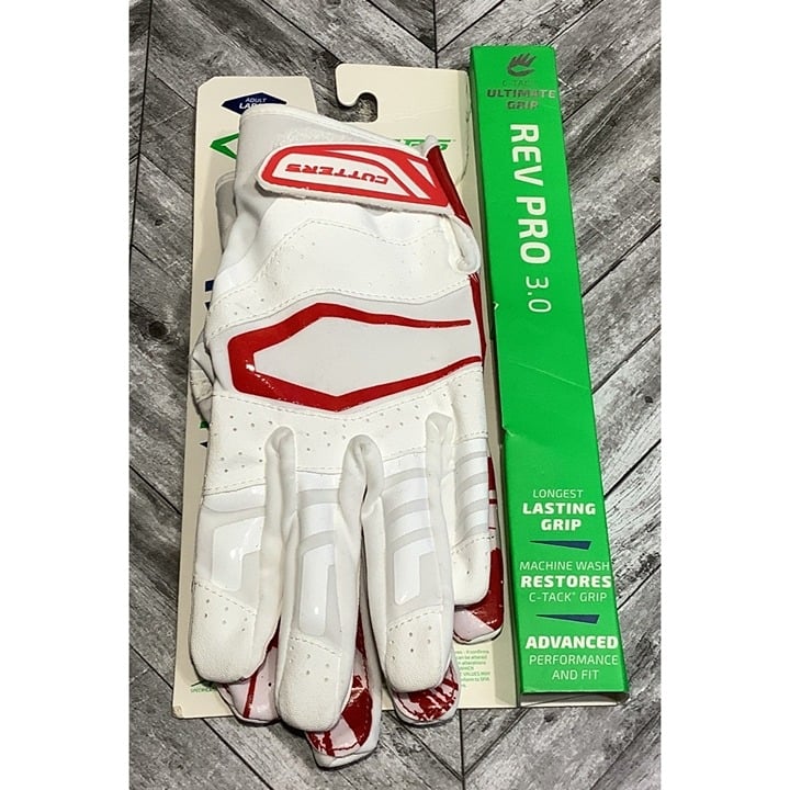 CUTTERS Football Rev Pro 3.0 Receiver Gloves Adult Large White Red Burst cwgvS19Fq