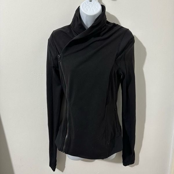 Lululemon BHAKTI Yoga Sz 6 Wrap Jacket Womens Black LS Double Zip Collar  A619 8CubGSKZm