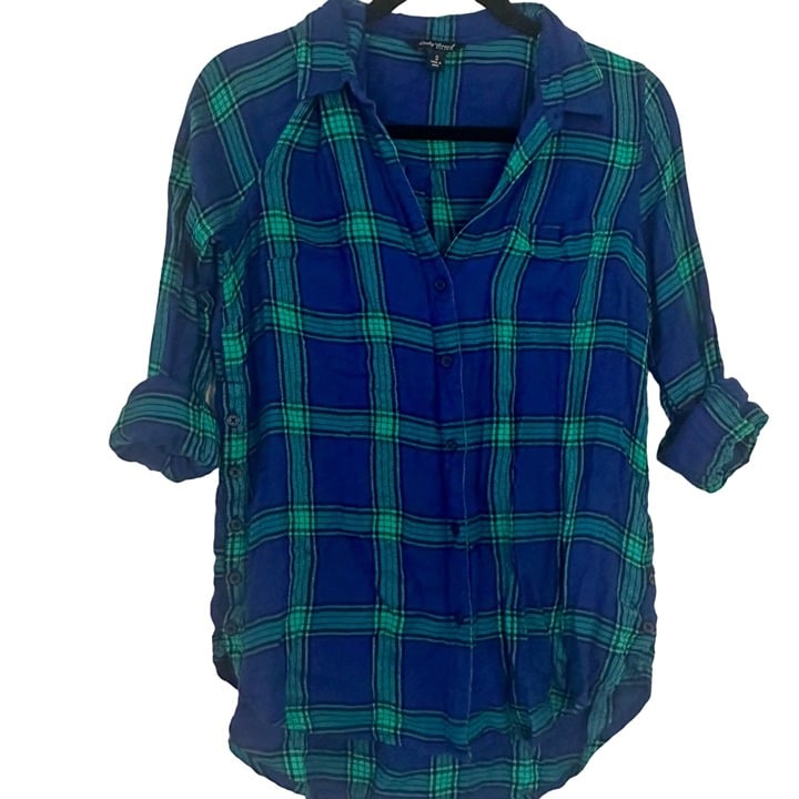Lucky Brand Blue/Green Plaid Button Up Flannel Shirt w/