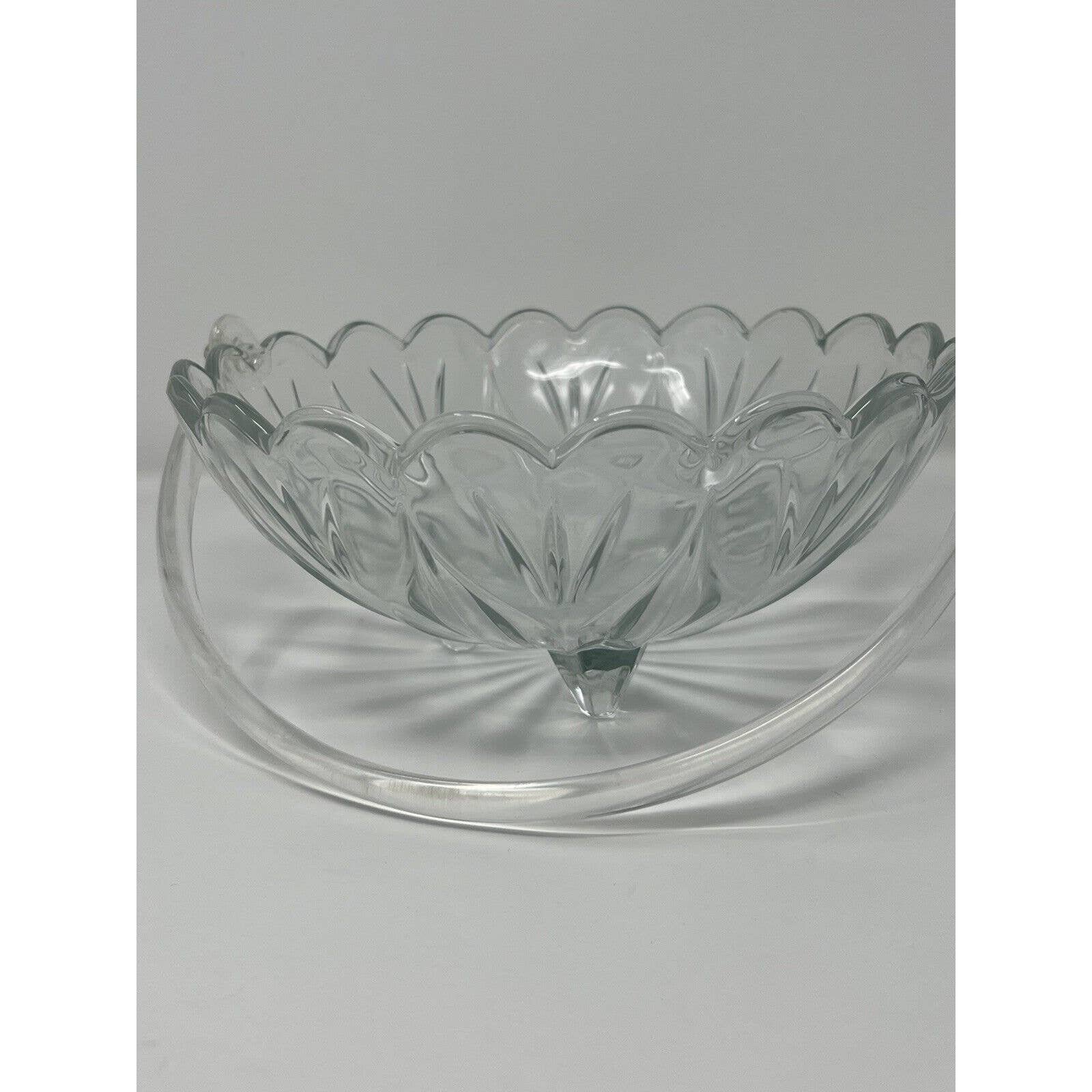 Vintage Glass 3 Footed Fruit Bowl with Lucite Swivel Handle 10