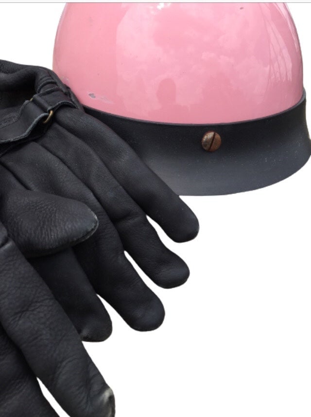 Pink hci half helmet for motorcycle and leather gloves 