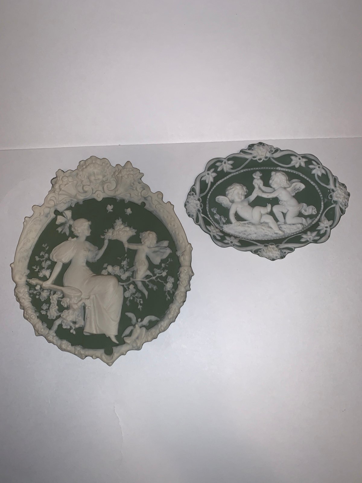 Vintage Two Wedgewood Style Green Jasperware Porcelain 