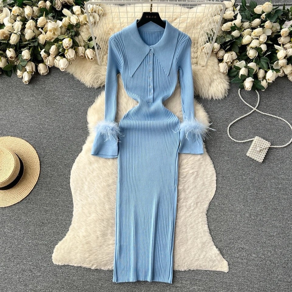 Blue Autumn Midi Dress 6skYiH6Tl