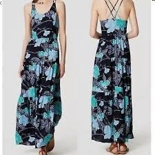 Ann Taylor Loft blue floral summer dress size 4 Gie8VmDJM