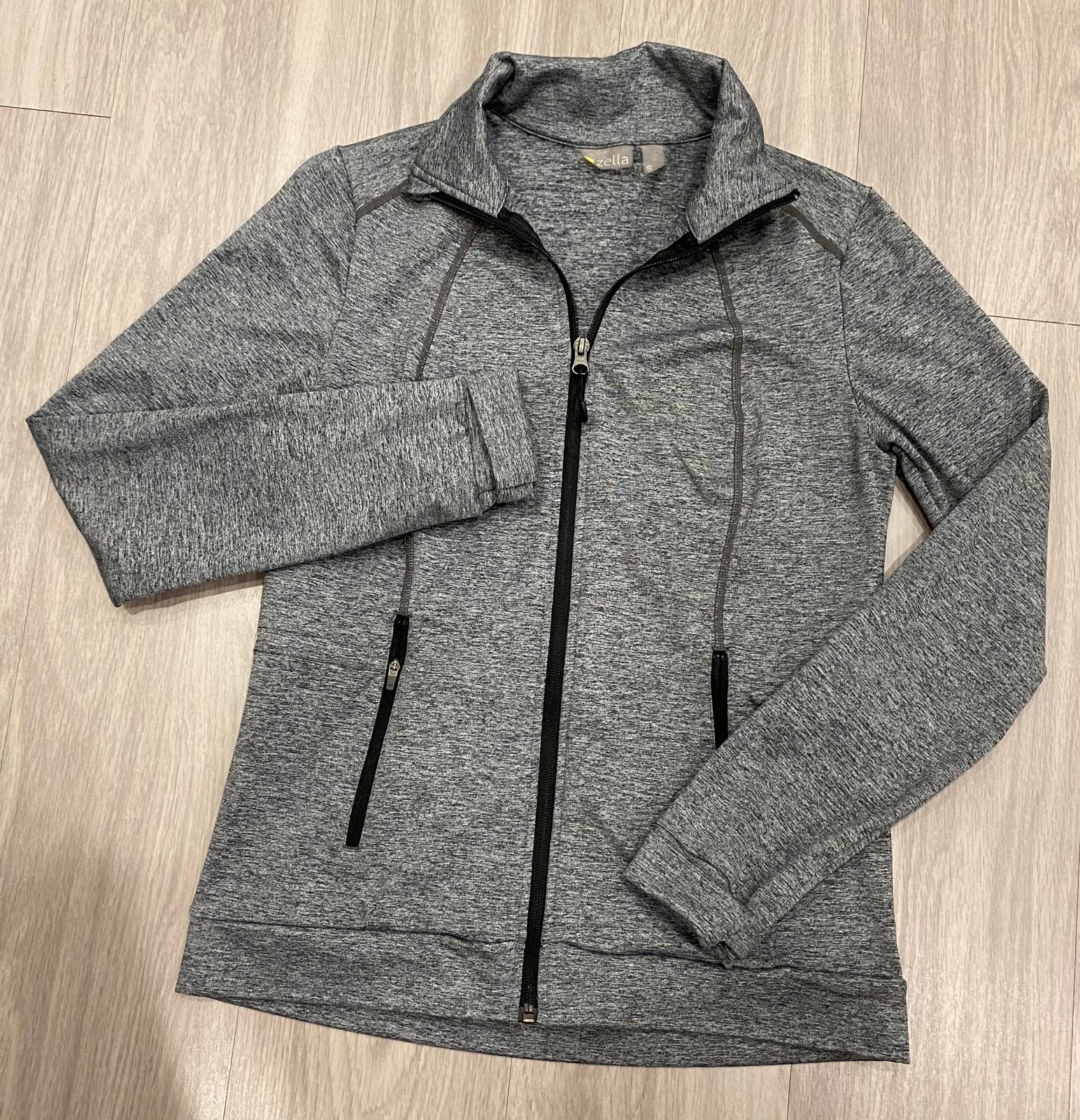 ZELLA Black Heathered Gray Thumb Hole Full Zip Up Athletic Jacket Yoga Small S 7KgGbaC9C