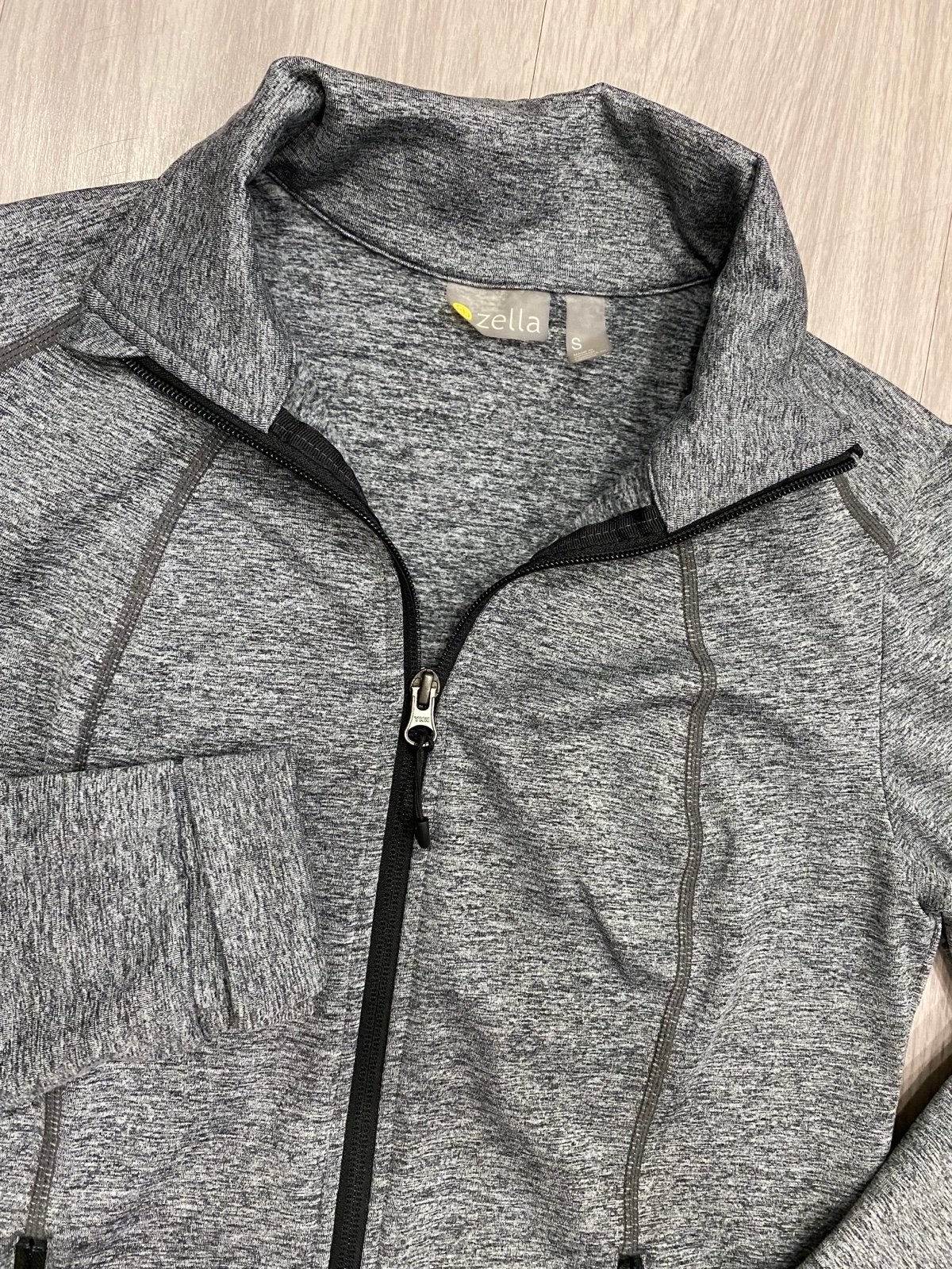 ZELLA Black Heathered Gray Thumb Hole Full Zip Up Athletic Jacket Yoga Small S 7KgGbaC9C