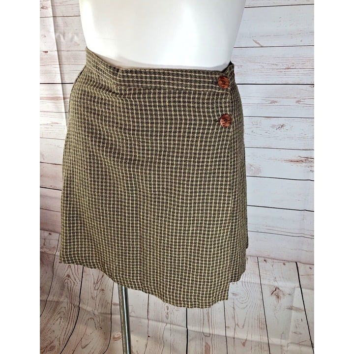 New York Style womens Size 14 Brown/Plaid Skirt 2 button side fit flare Made USA BE33VPvW7