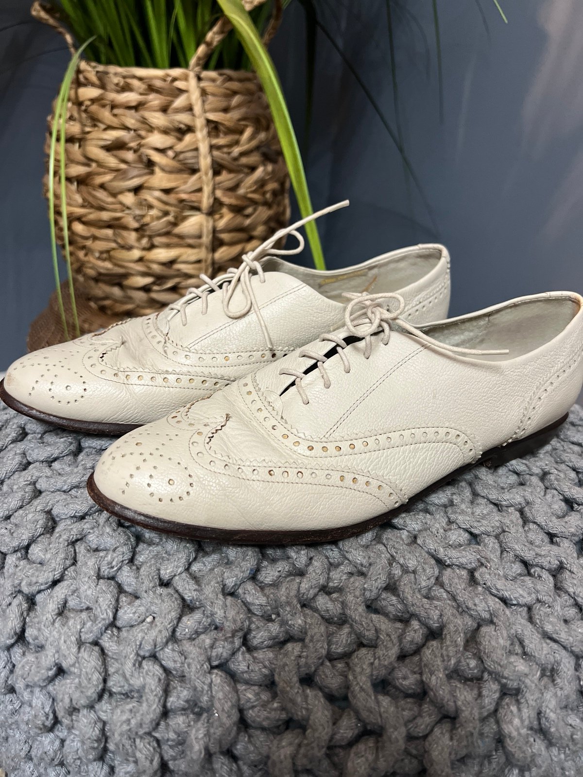 Vintage G.H.Bass Wingtip Oxford Beige leather lace up shoes women’s size 10 azsD7DlOA