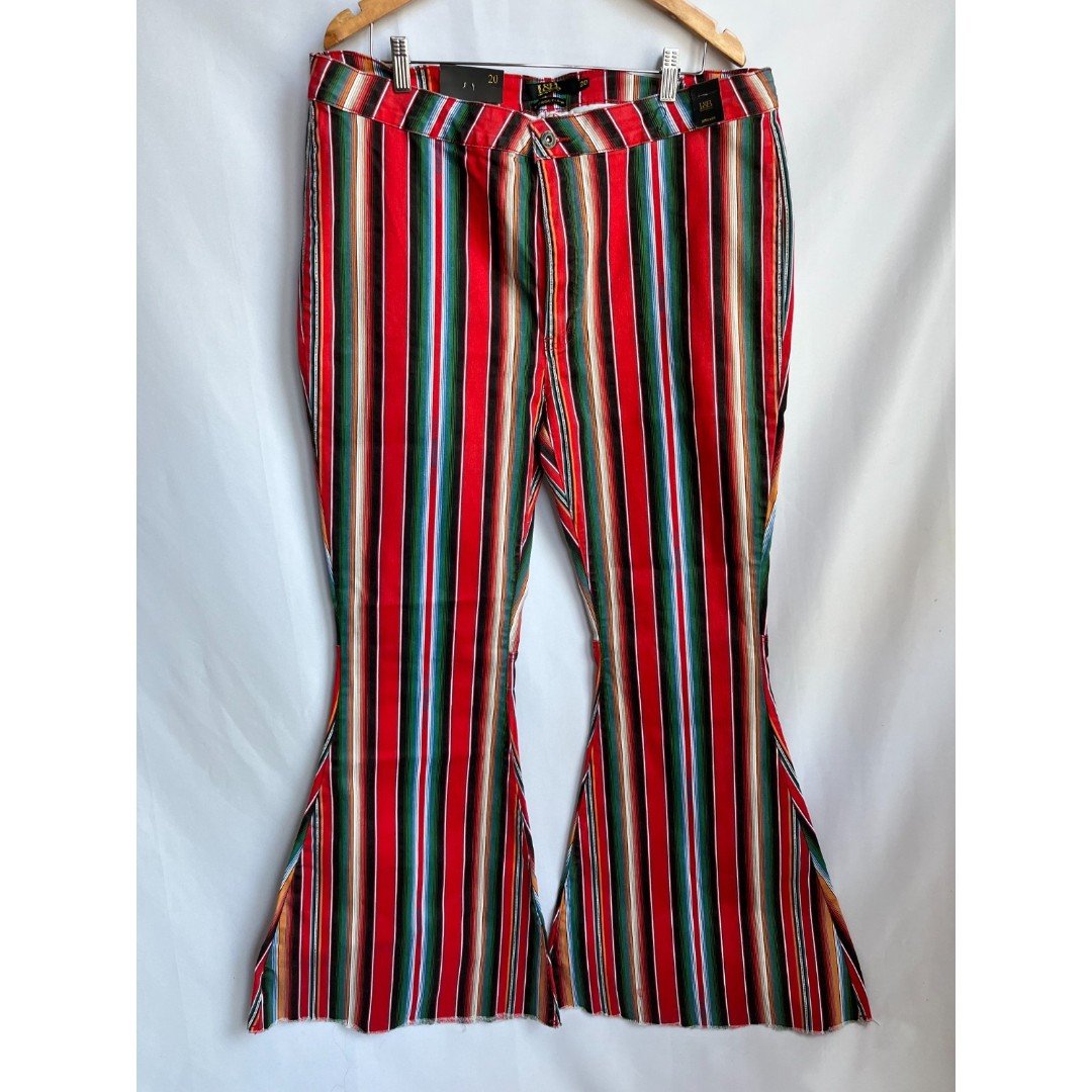 L&B High Rise Flare Retro Funky 70s Pants Plus Sze 20 Red Multicolor Striped NEW eyYiSNY8R
