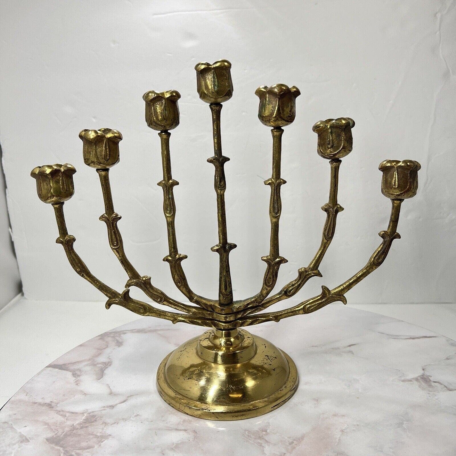 Brass Menorah 7 Rotating Movable Arms 10”Hx11.5”W Heavy FPDPAEVCL