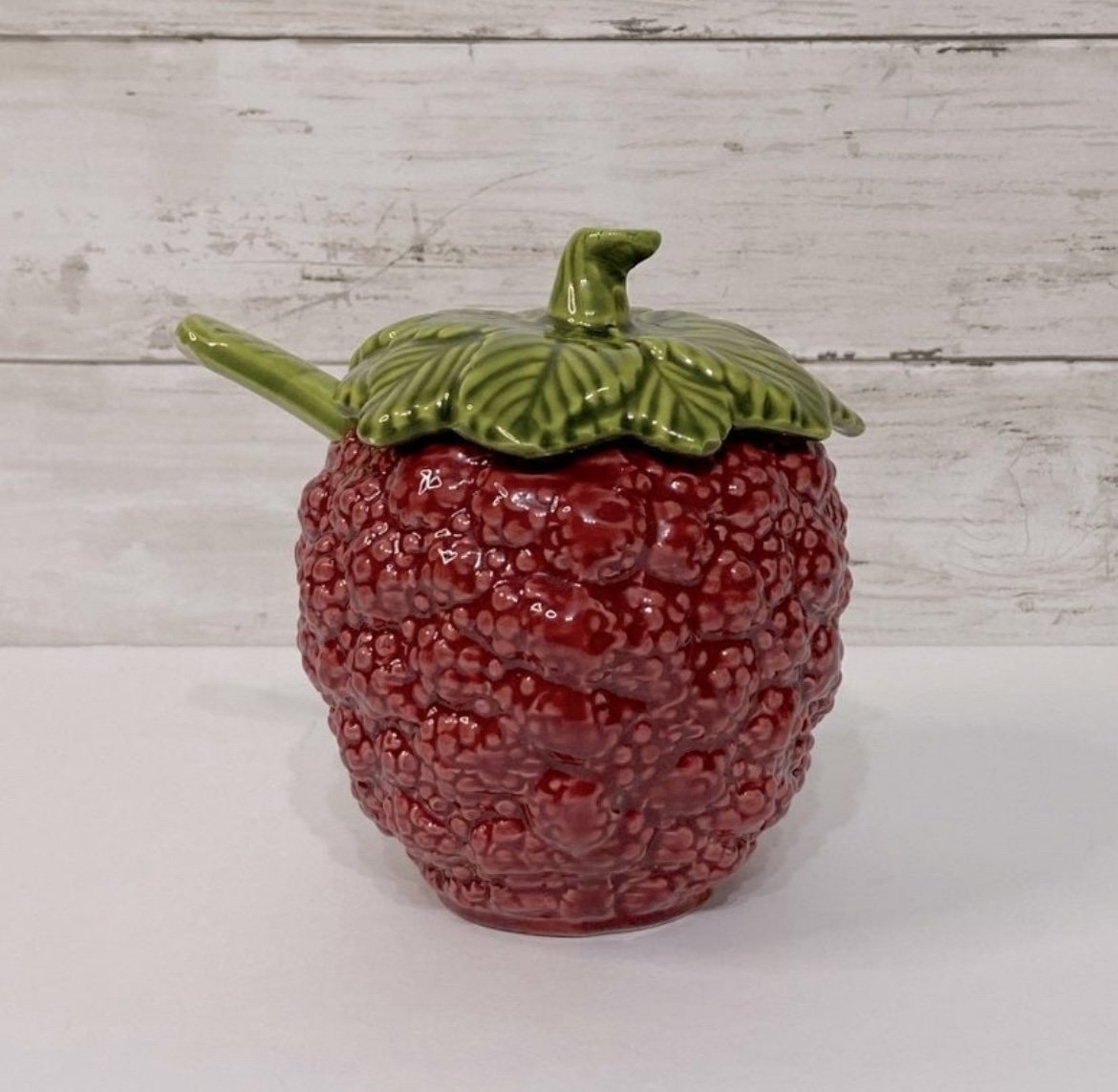 VTG Glazed Ceramic Raspberry Jam Jar with Spoon bcMCsbVOq