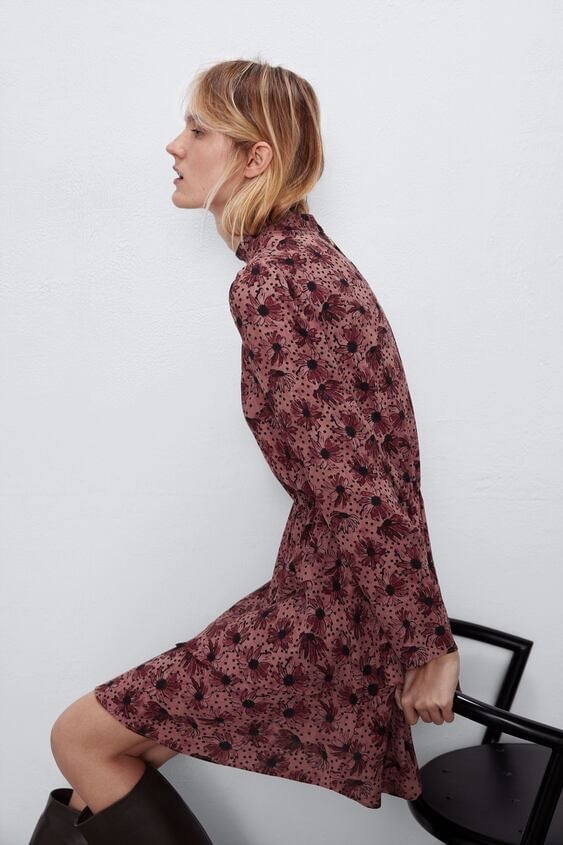Zara Ruffled Print Marsala Dress - Size XS gHQrPLtlj