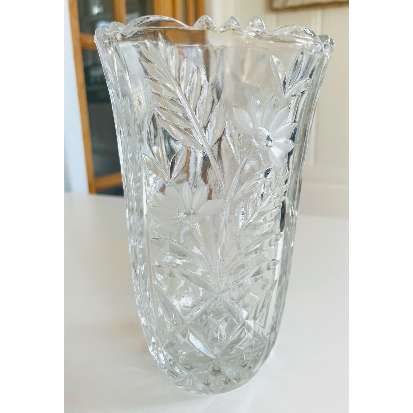 Vintage Stylesetter Lead Cut Clear Crystal Floral Vase 