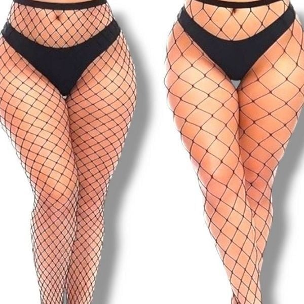 Womens Fishnet Pantyhose One Size Black Two Styles NEW 