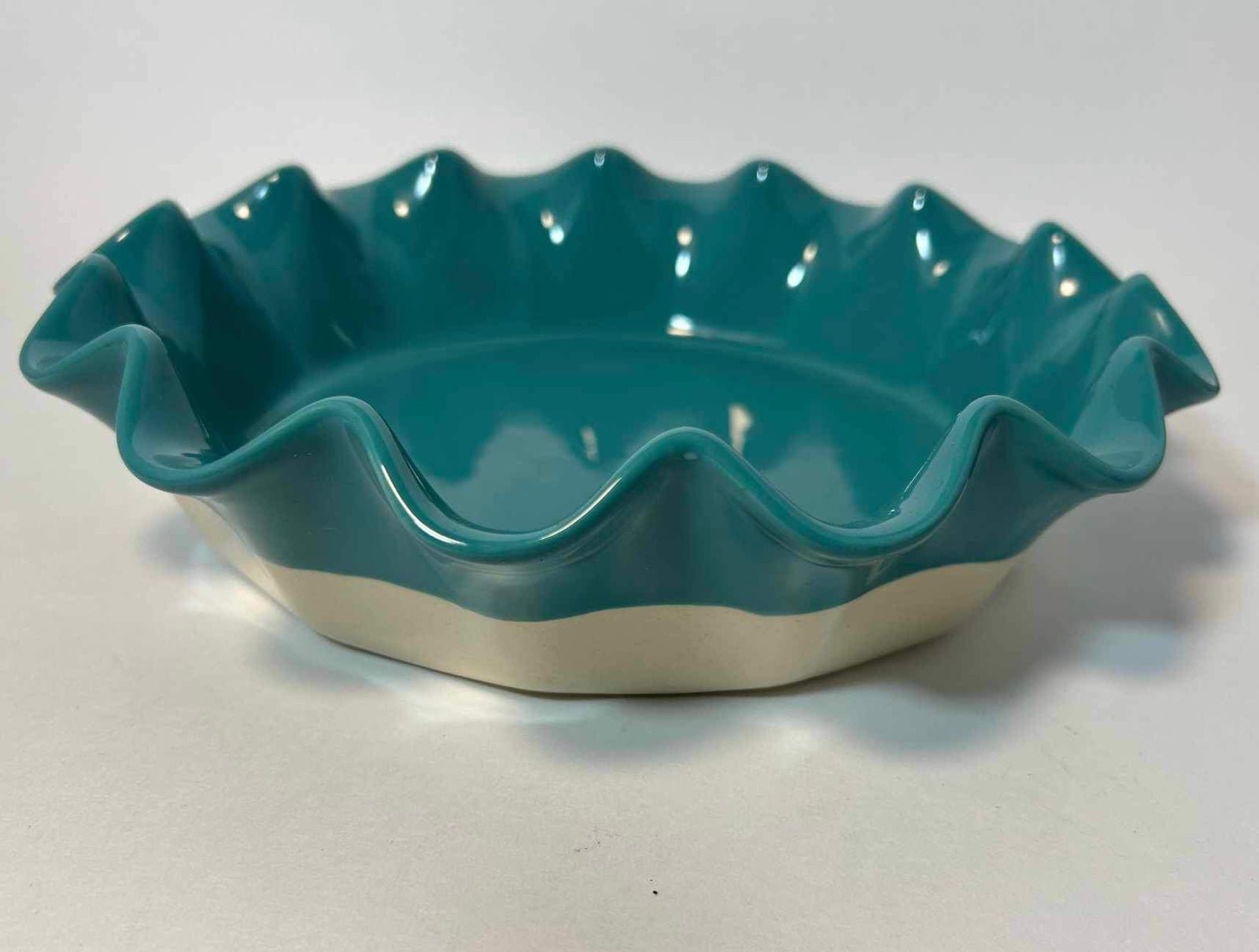 The Lakeside Collection Ruffled Edge Pie Plate Teal Cream Oven Stoneware 3bHCt7wba