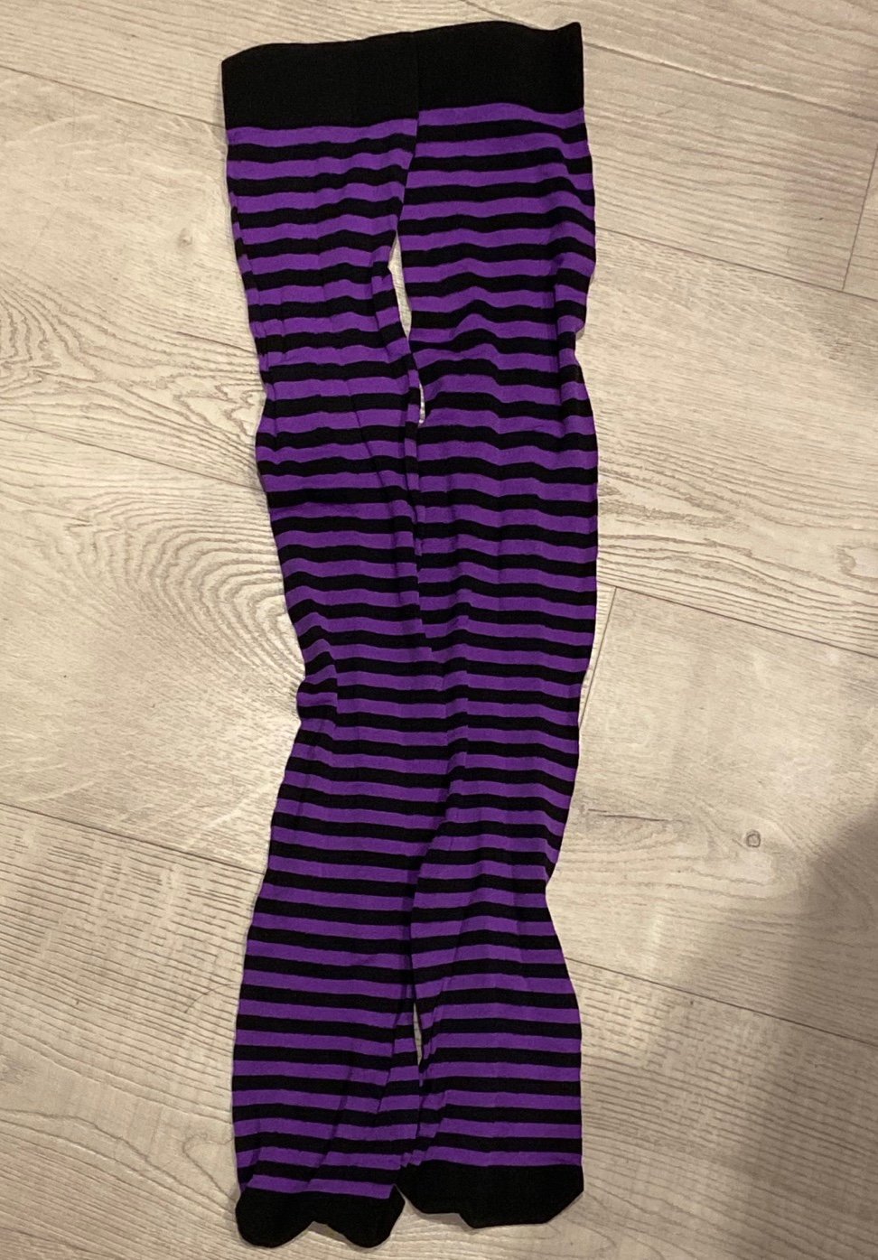 hot topic striped purple and black thigh high socks 7i8