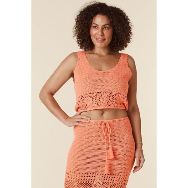New Spell Let the Sunshine in Crochet Cami - Peach Size