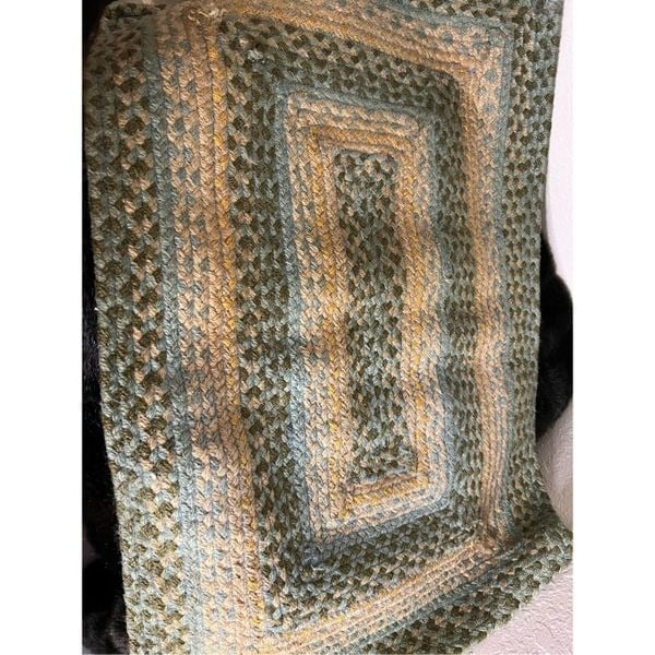 Braided woven throw rug green blue brown 28x19 8tdxAW8P
