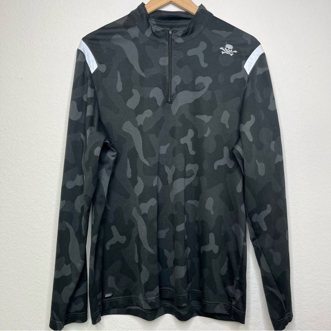 Nike Japan Men Quarter Zip Sweatshirt Large Black Grey Camo Skull Crossbone 9A5Ng80x5