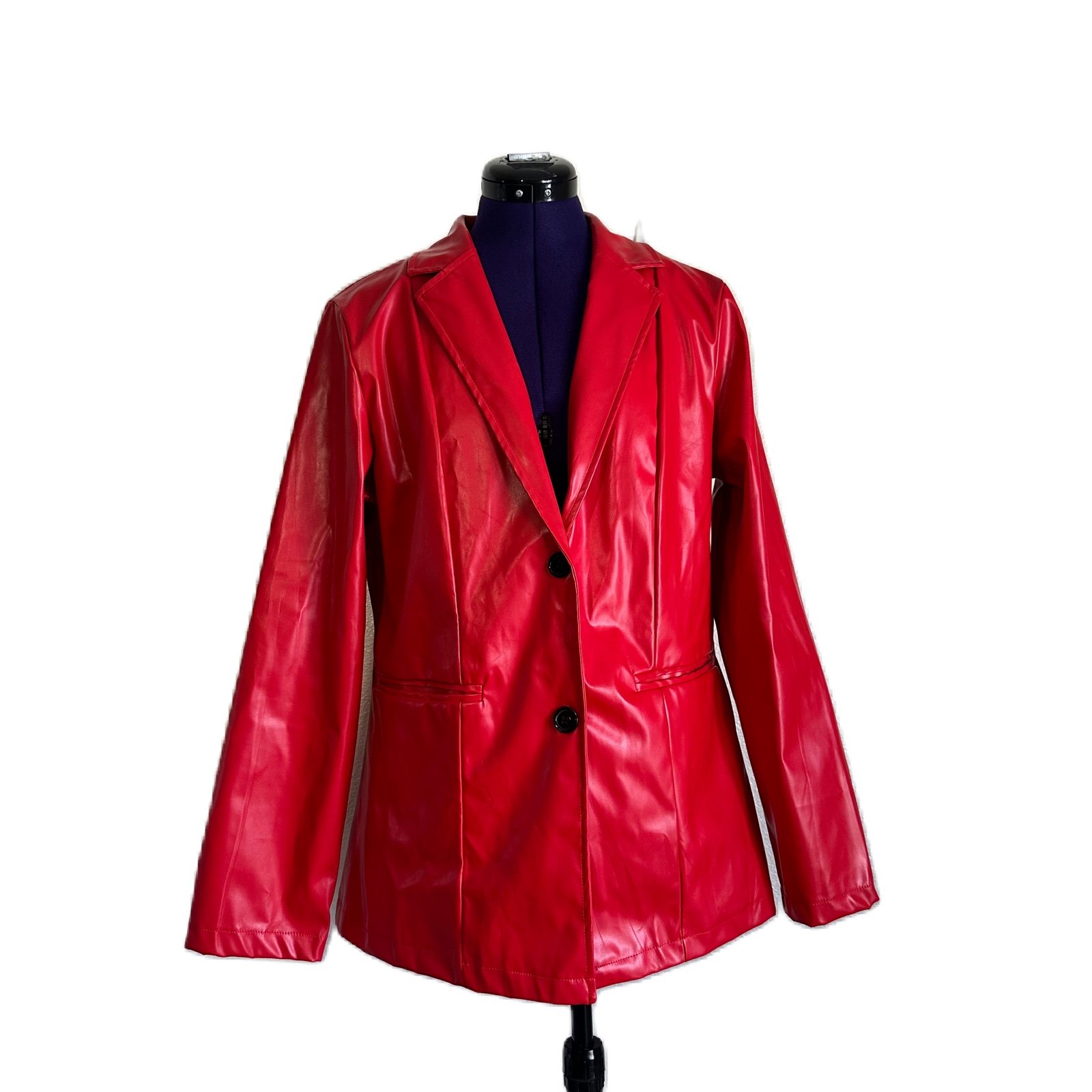 Red Shiny Faux Leather Jacket FrIuFhnya