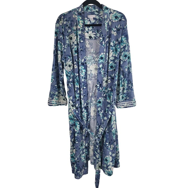 Carol Hockman Robe L Womens Long Sleeve Blue Floral Pockets Tie Waist Sleepwear EPh6xqppS