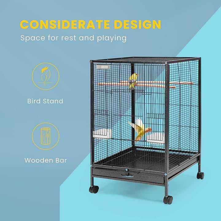 Bird Cage 30 Inch Height Wrought Iron with Rolling Stand for Parrots 4O7NLbaKM