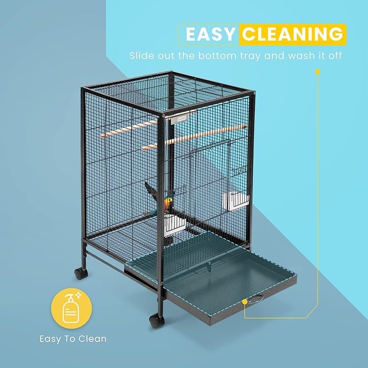 Bird Cage 30 Inch Height Wrought Iron with Rolling Stand for Parrots 4O7NLbaKM