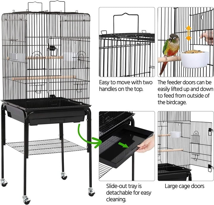 NEW Open Top Rolling Parrot Bird Cage fGN8CmGRH