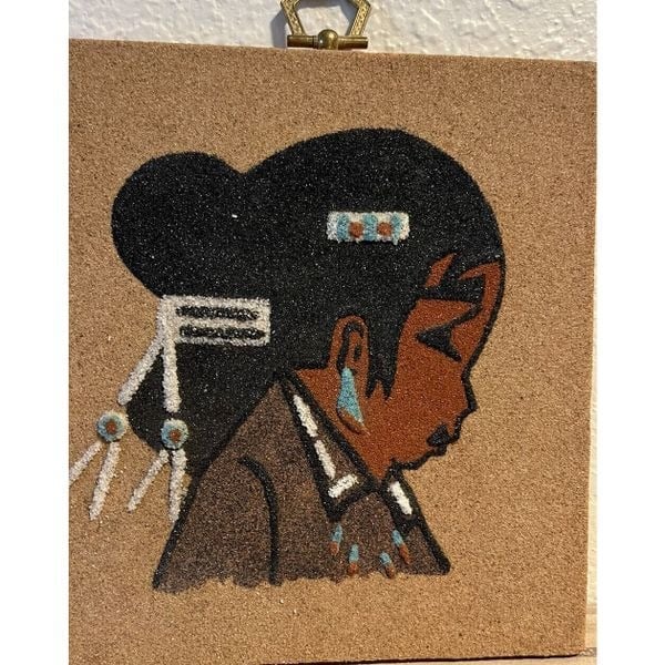 Native American Sand Painting Art Wall Plaque Signed L. Def 6” X 5 1/2” 363SuyFhf