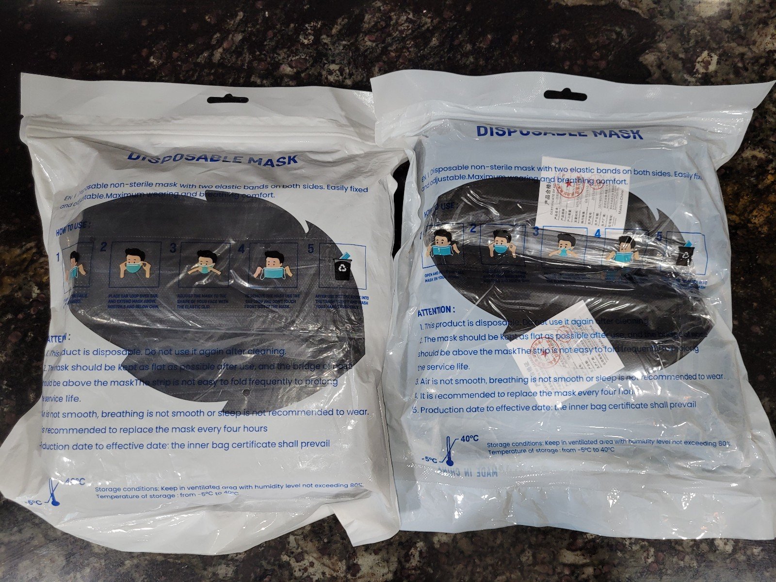200 pieces ( 2 packs of 100) adult disposable masks.  Color black NEW 8s3ksM5Cb