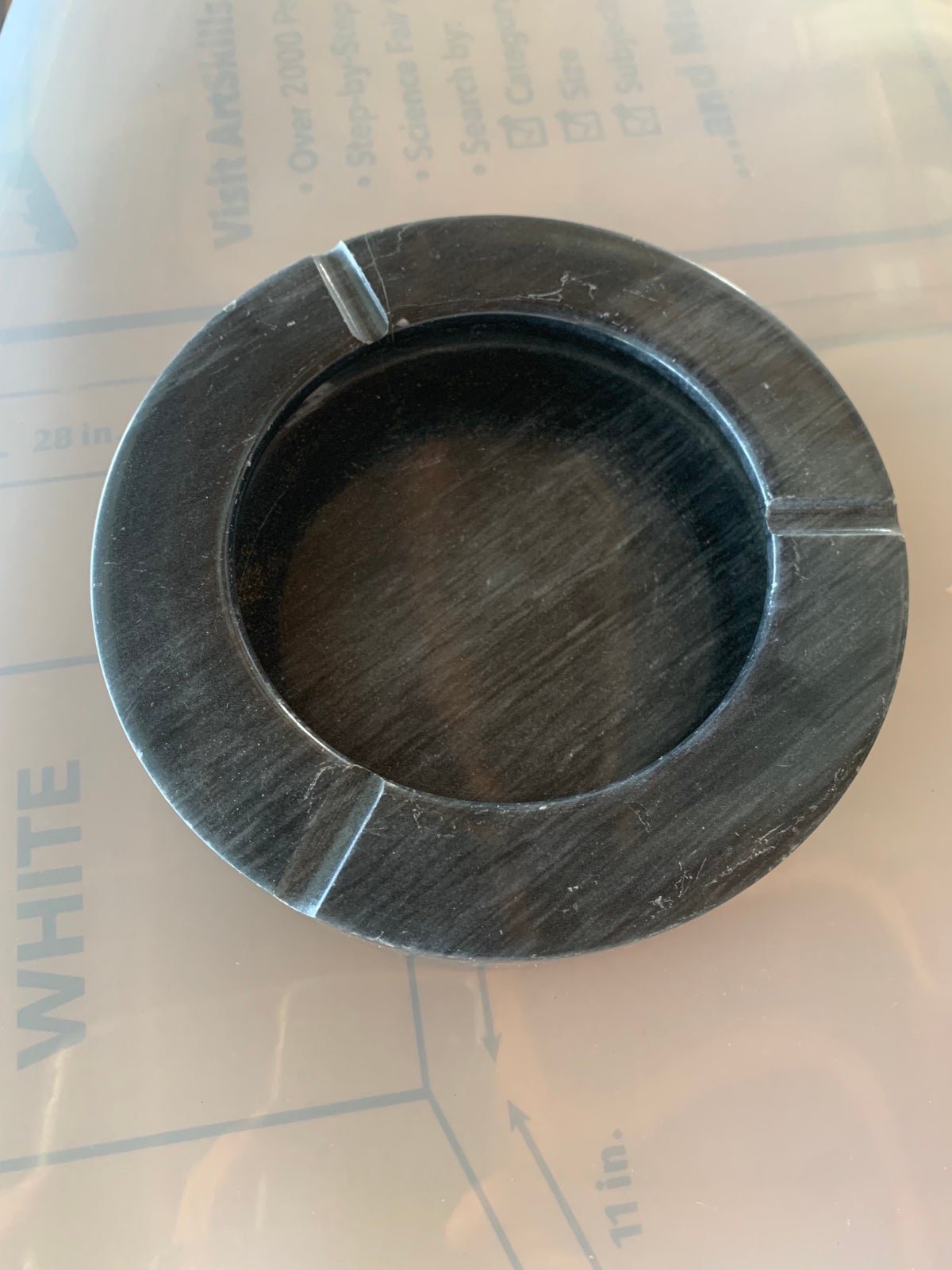 marble ashtray charcoal gray 6” diameter 3 slot mid cen