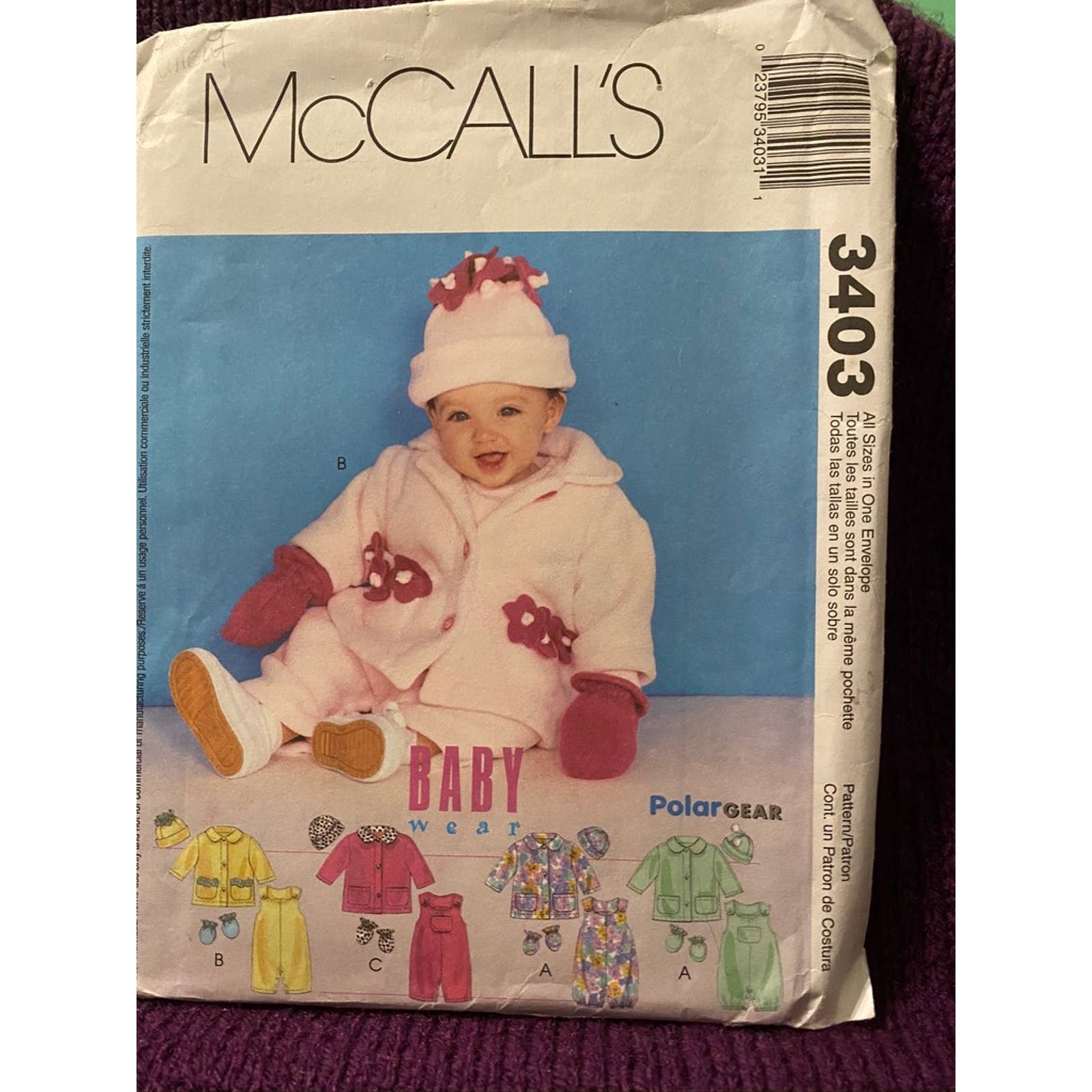 McCalls 3403  baby jumper jacket hat mittens 7XEapRRpA