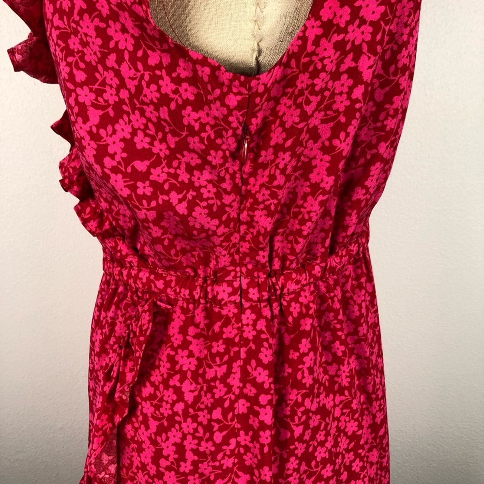 J. CREW Pink Floral Tossed Bouquet V-Neck Ruffled Midi Dress Size 4 NWT A-Line ekxqj2HuQ