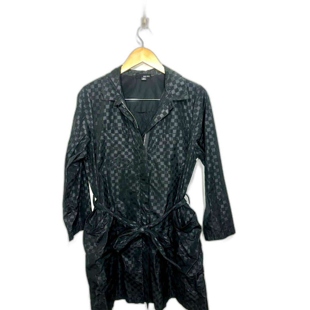 Sun Kim Raincoat Light jacket monochrome black checkerboard print small trench FqO6a9VIS