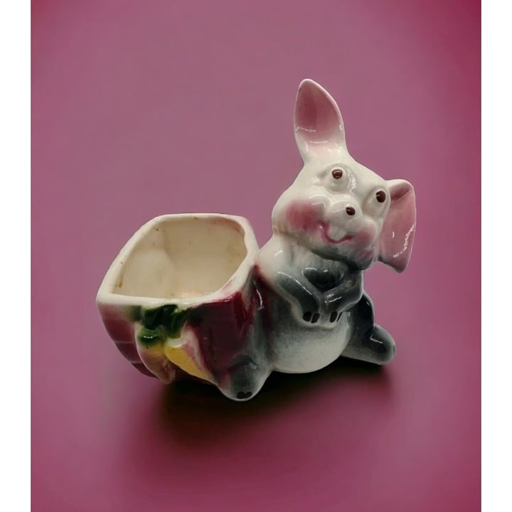 Vintage Bunny Rabbit Pottery Planter Easter Kitsch Carr
