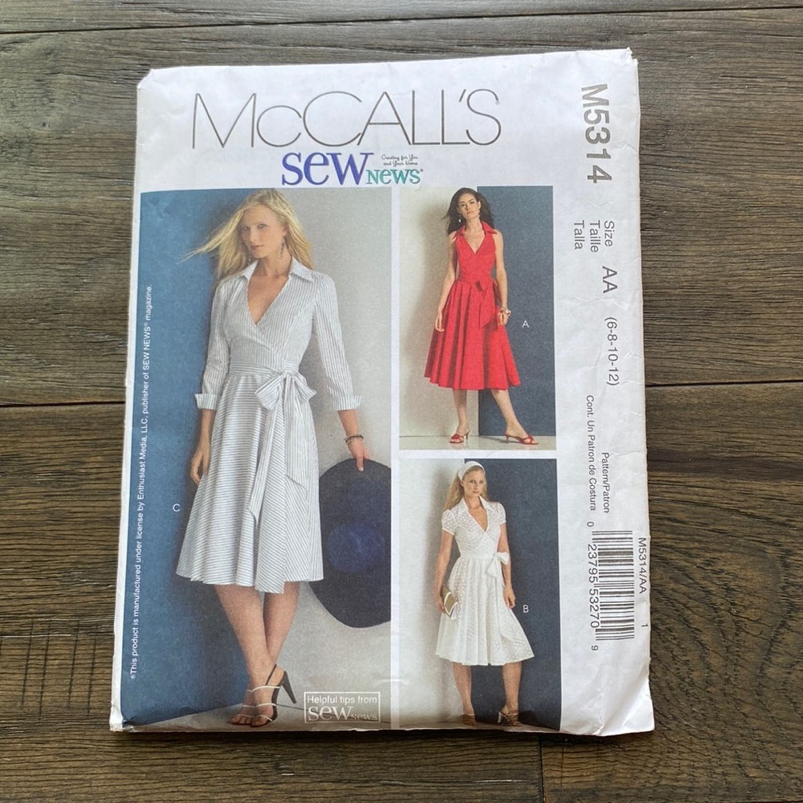 McCALLS PATTERNS M5314 Womens Wrap Dress Size 6-12 0BGTLQvND