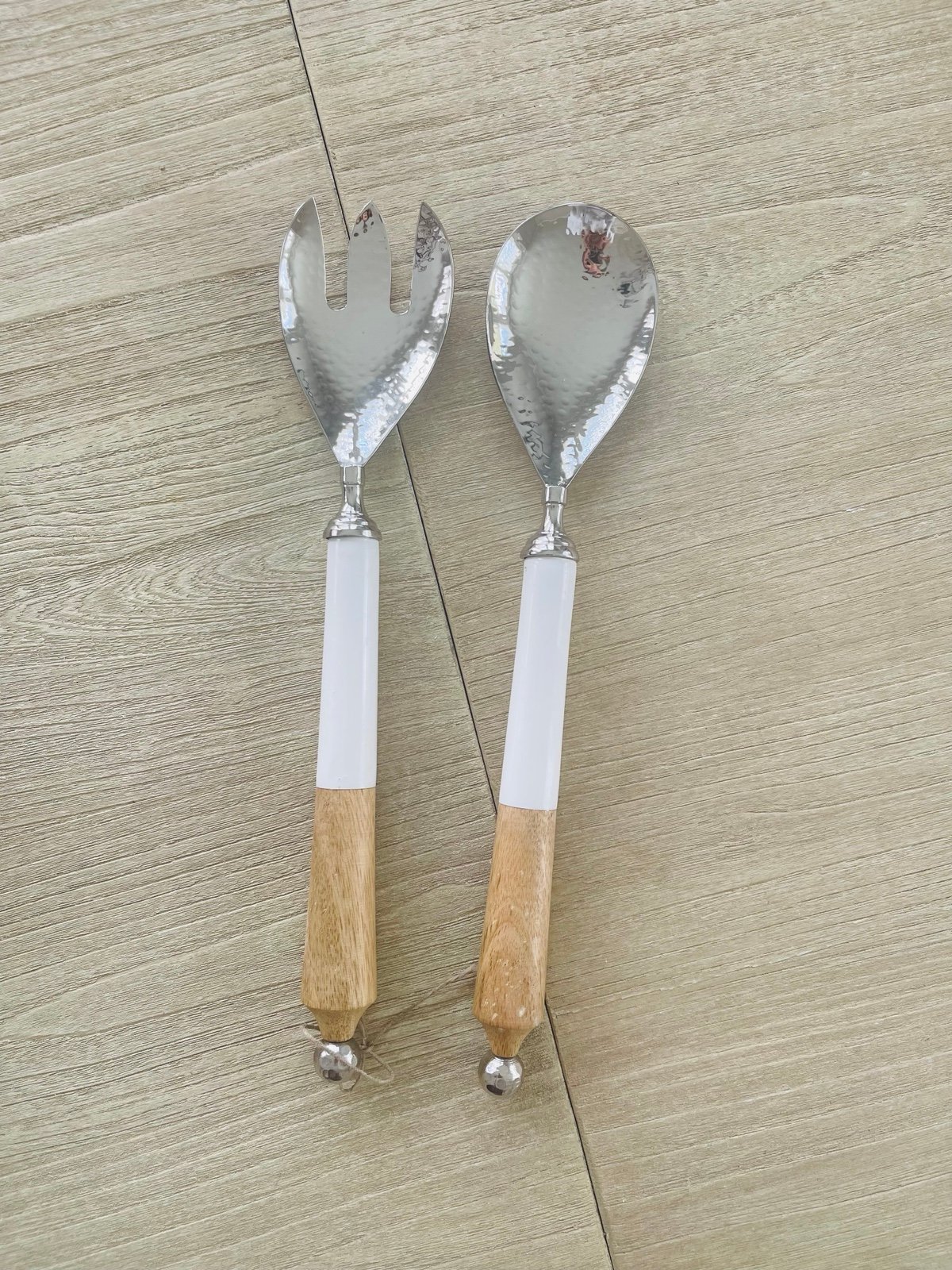 Salad Server Spoons Silver and Wood 2tIMogHPe