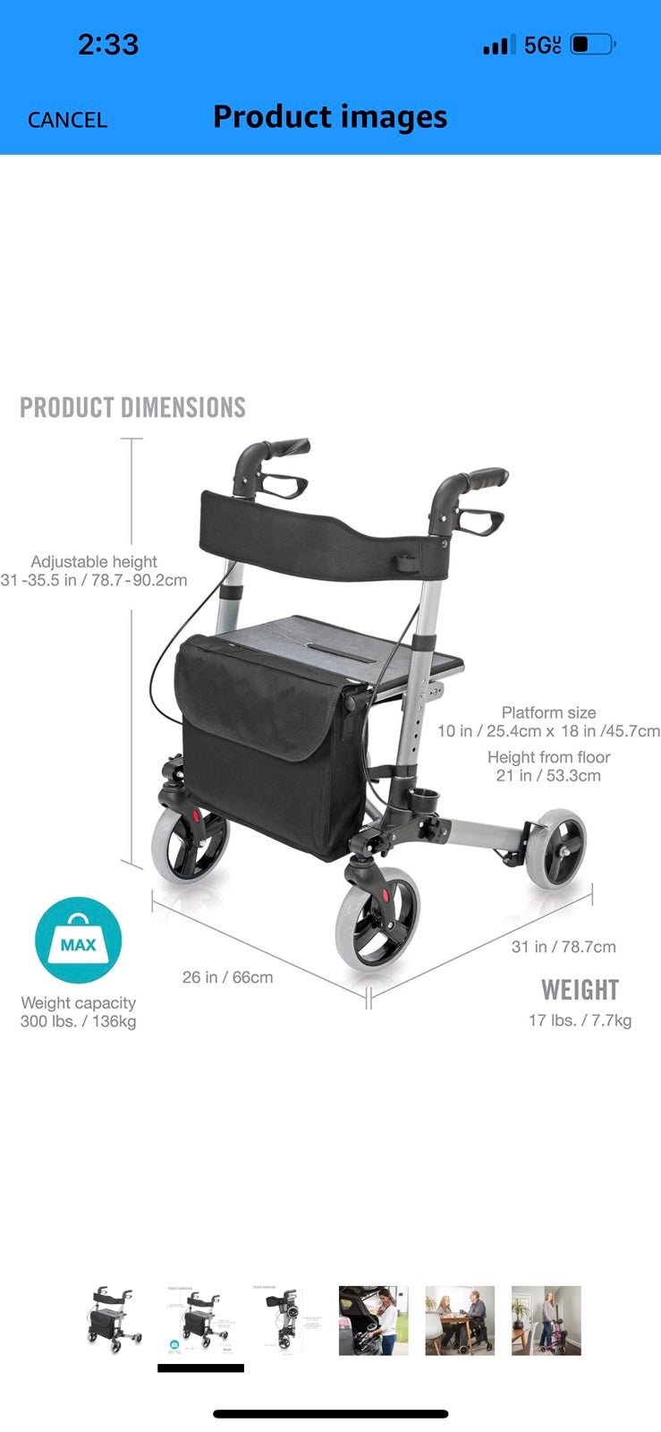 Health smart walker rollator with seat and backrest fdD