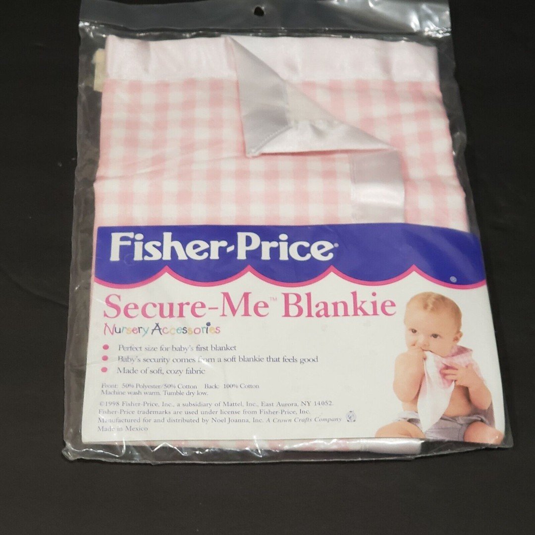 Fisher Price Secure Me Blankie Lovey Pink White Checkered Baby Blanket Satin Vtg 2XWeAuL0P