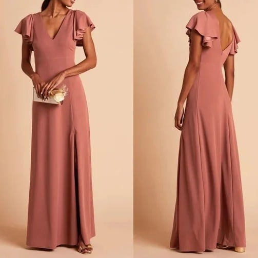 Birdy Grey Hannah Flutter Sleeve Crepe Bridesmaid Dress Desert Rose Red XL AeCkoqafR