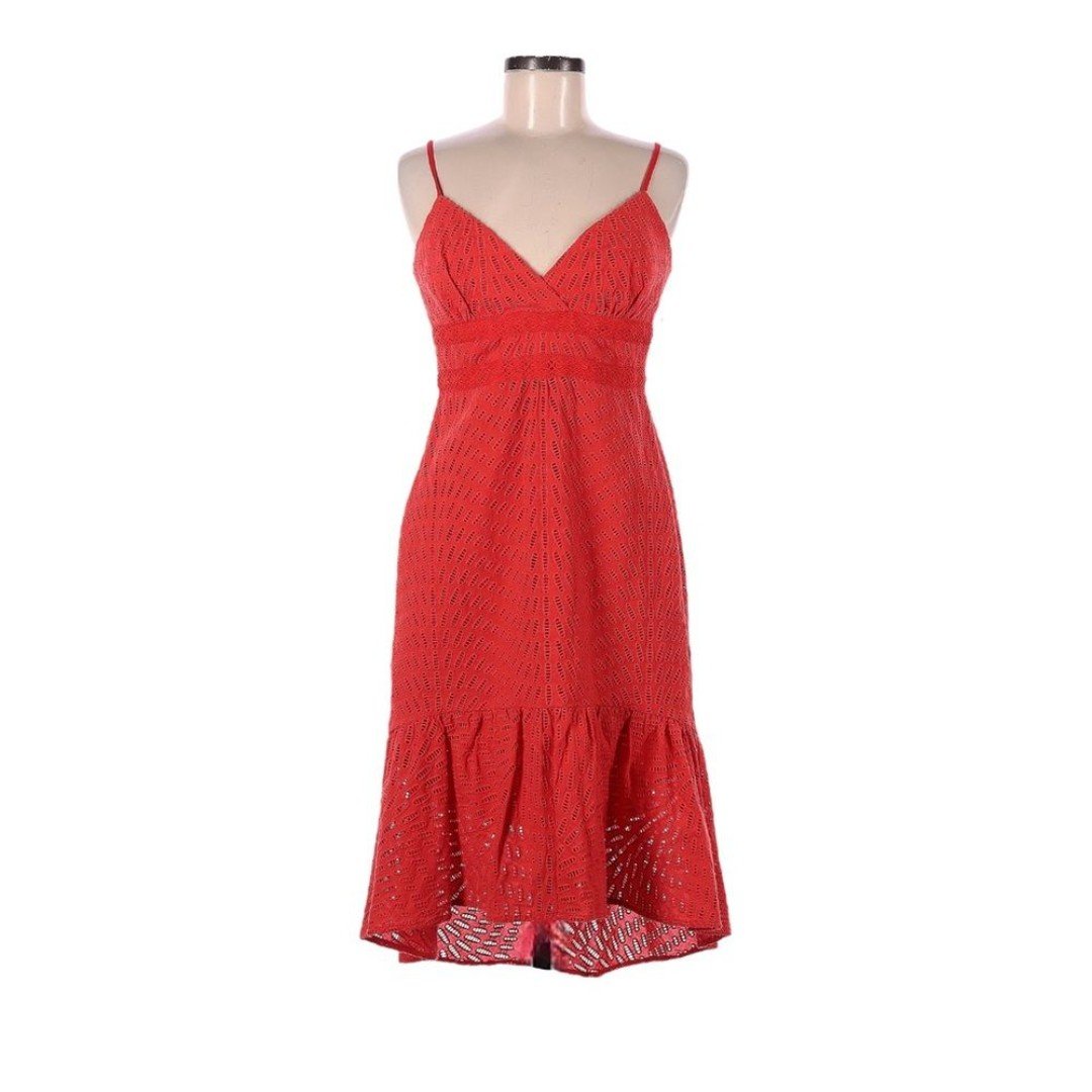Trina Turk Gracia Red Eyelet Perforated High Low Sun Dress Size 8 NWT Sleeveless 5TzTYHw5B